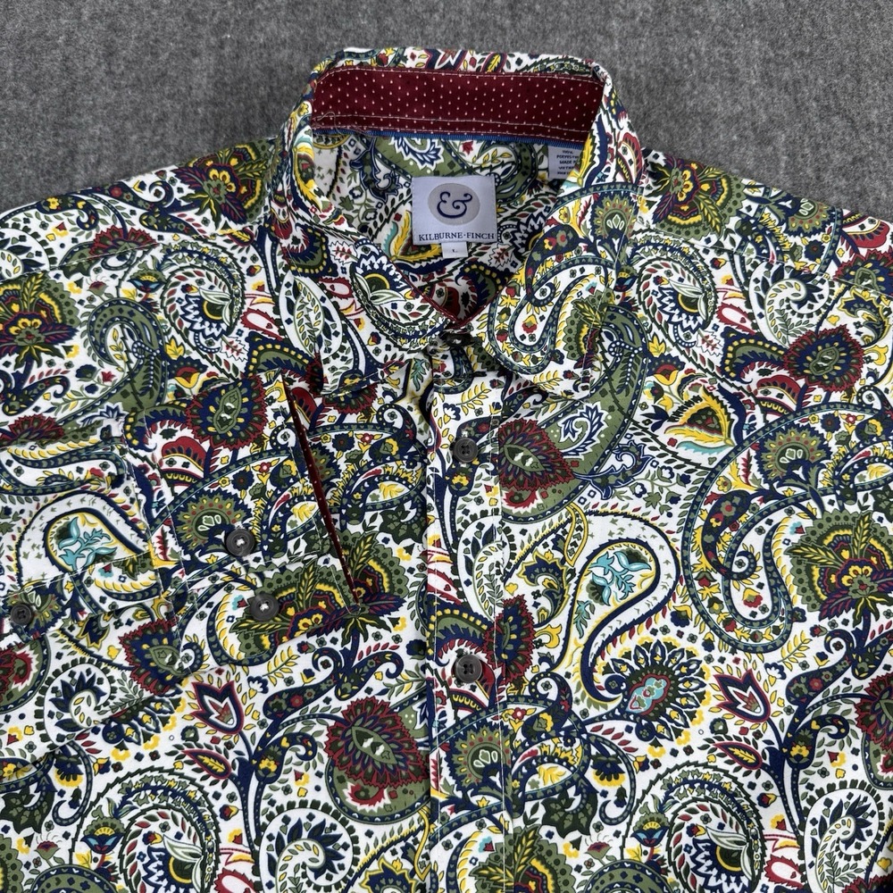 Kilburne & Finch Men's Large Paisley Long Sleeve Button Up Shirt Multicolor